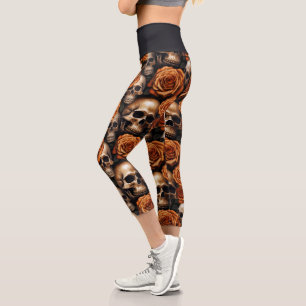 A Skull and Roses Series Design 9 Capri Leggings