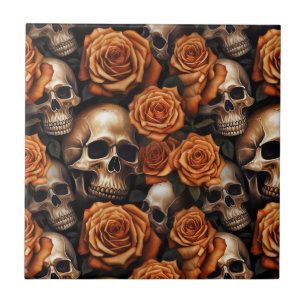 A Skull and Roses Series Design 9 Ceramic Tile