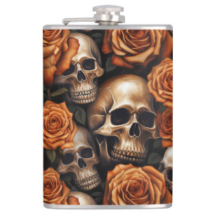 A Skull and Roses Series Design 9 Hip Flask