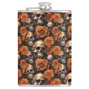 A Skull and Roses Series Design 9 Hip Flask