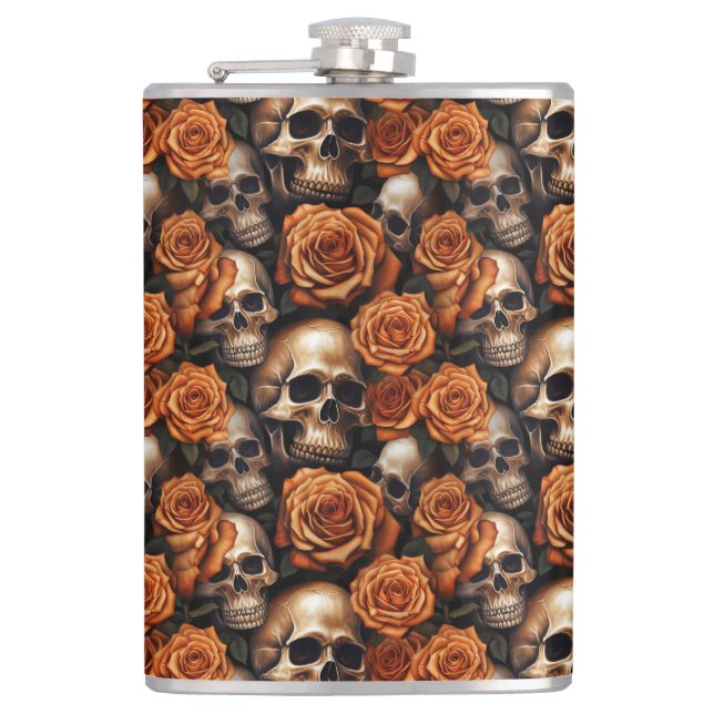 A Skull and Roses Series Design 9 Hip Flask (Front)