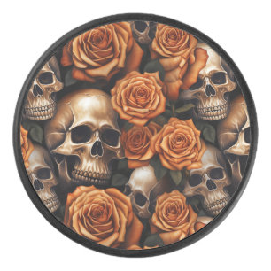 A Skull and Roses Series Design 9 Hockey Puck