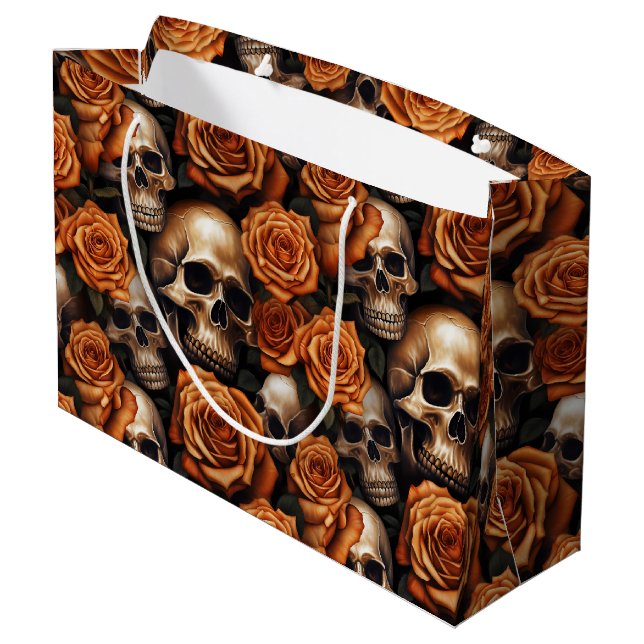 A Skull and Roses Series Design 9 Large Gift Bag (Back Angled)