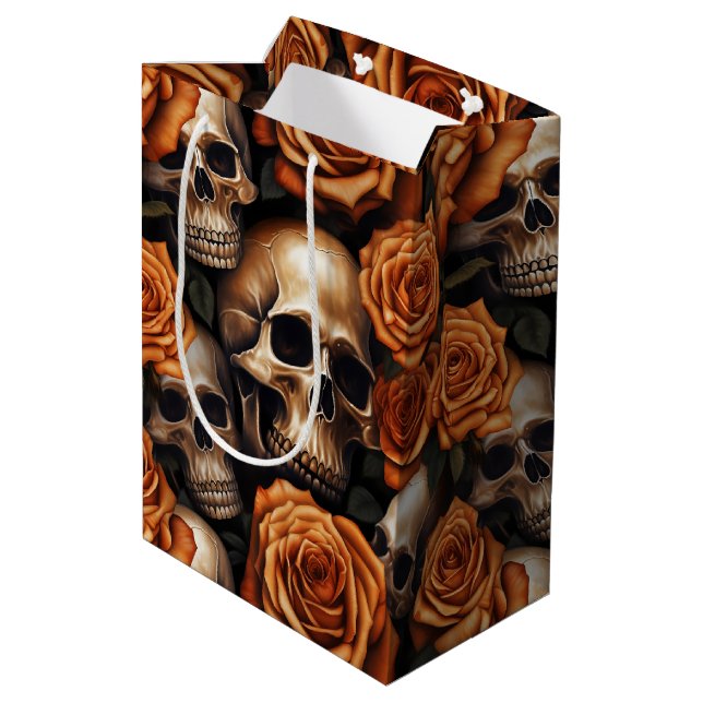 A Skull and Roses Series Design 9 Medium Gift Bag (Back Angled)