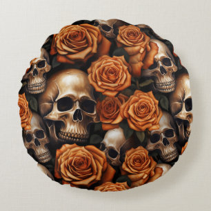 A Skull and Roses Series Design 9 Round Cushion