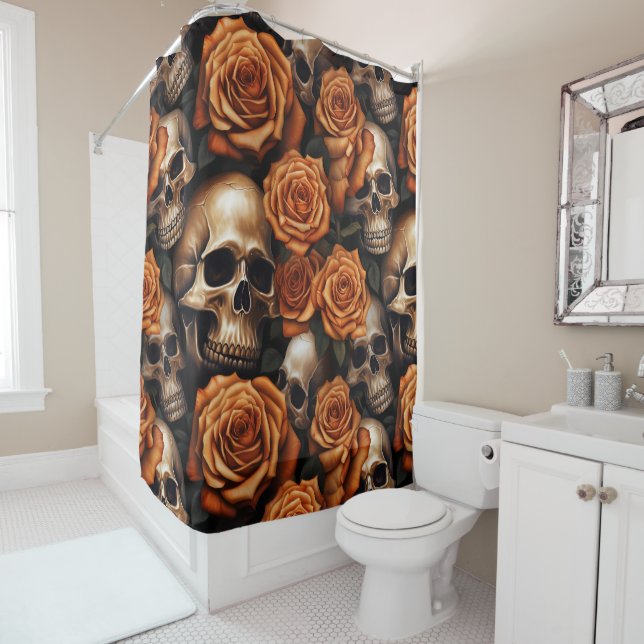 A Skull and Roses Series Design 9 Shower Curtain (In Situ)