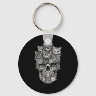 A skull but cats kitty skeleton halloween cat key ring