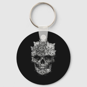 A Skull But It's Cats Kitty Skeleton Halloween Key Ring