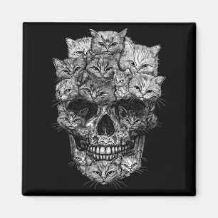 A Skull But It's Cats Kitty Skeleton Halloween Cat Magnet