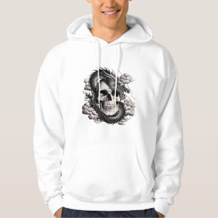A skull with a Chinese dragon in black and white Hoodie
