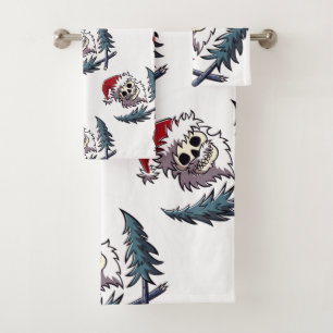 a skull with beard in Santa Claus hat Bath Towel Set
