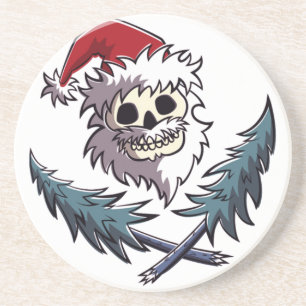 a skull with beard in Santa Claus hat Coaster