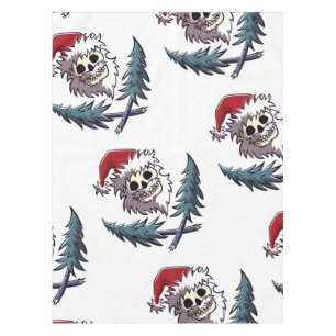 a skull with beard in Santa Claus hat Tablecloth