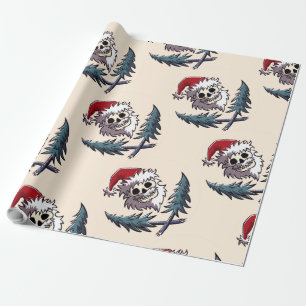 a skull with beard in Santa Claus hat Wrapping Paper