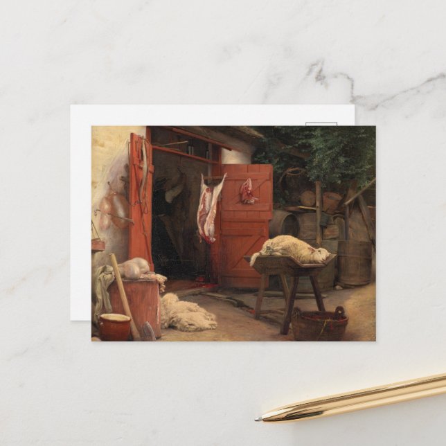 A Slaughterhouse in Hellebaek by Carl Bloch Postcard (Front/Back In Situ)