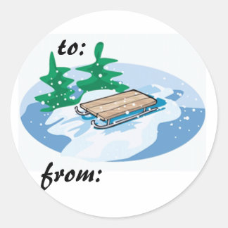 a sledding we will go classic round sticker