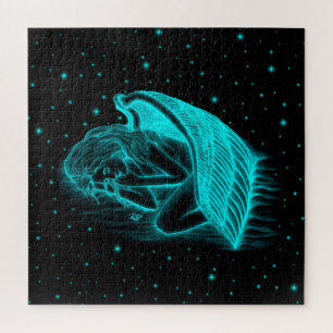 A sleeping Angel , Black and Green Design Jigsaw Puzzle