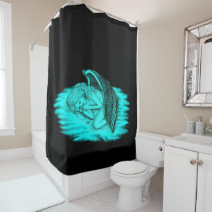 A sleeping Angel , Black and Green Design Shower Curtain
