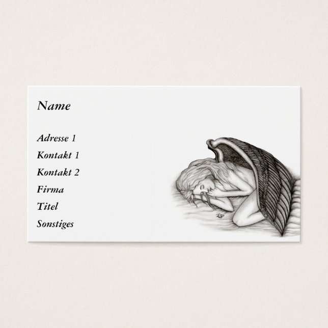 A sleeping Angel , black and white Business Cards (Front)