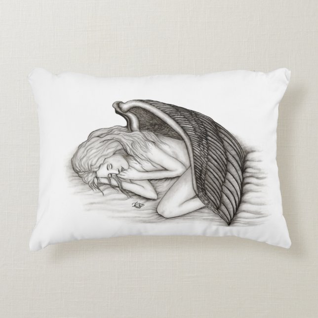 A sleeping Angel , Black and White Design Decorative Cushion (Front)