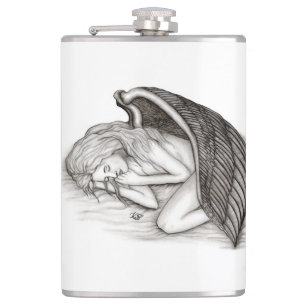 A sleeping Angel , Black and White Design Hip Flask
