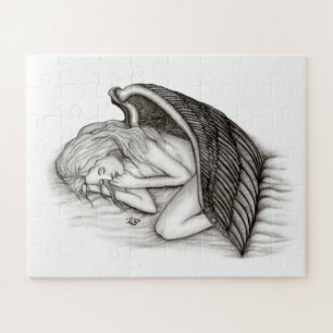 A sleeping Angel , Black and white Design Jigsaw Puzzle