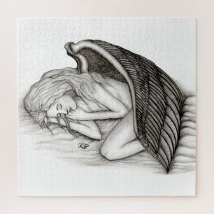 A sleeping Angel , Black and white Design Jigsaw Puzzle