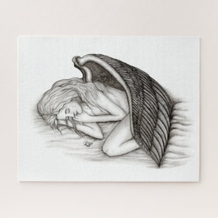 A sleeping Angel , Black and white Design Jigsaw Puzzle