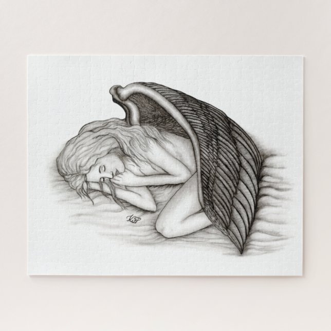 A sleeping Angel , Black and white Design Jigsaw Puzzle (Horizontal)