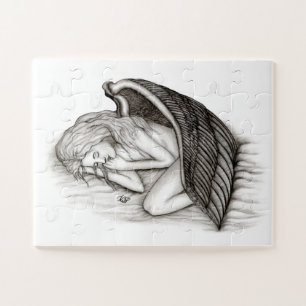 A sleeping Angel , Black and white Design Jigsaw Puzzle
