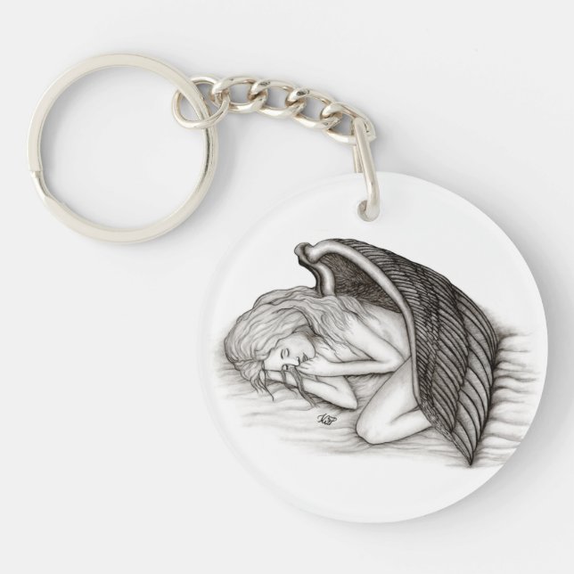 A sleeping Angel , Black and white Design Key Ring (Front)