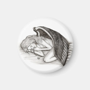 A sleeping Angel , Black and white Design Magnet