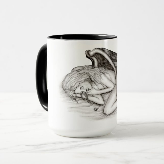 A sleeping Angel , Black and white Design Mug (Front Left)