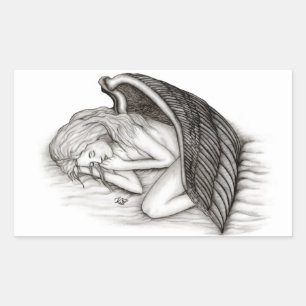 A sleeping Angel , Black and white Design Rectangular Sticker