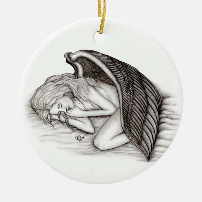 A sleeping Angel Ceramic Ornament (Front)