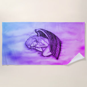 A sleeping Angel on the heavens clouds Beach Towel