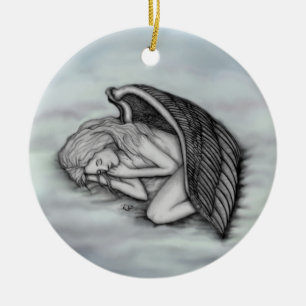 A sleeping Angel on the heavens clouds Ceramic Ornament