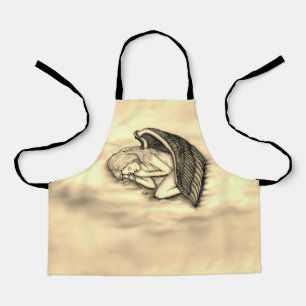 A sleeping Angel on the heavens clouds gold design Apron