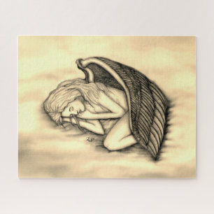 A sleeping Angel on the heavens clouds gold design Jigsaw Puzzle
