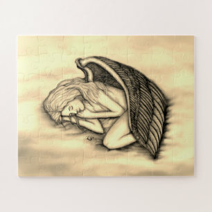 A sleeping Angel on the heavens clouds gold design Jigsaw Puzzle