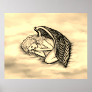 A sleeping Angel on the heavens clouds gold design Poster