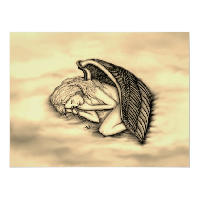 A sleeping Angel on the heavens clouds gold design Poster (Front)