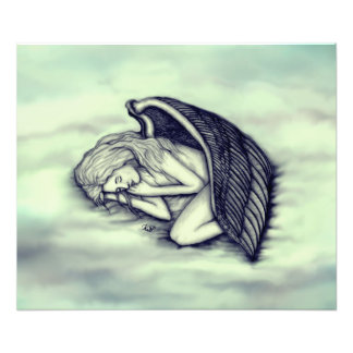 A sleeping Angel on the heavens clouds in green Photo Print