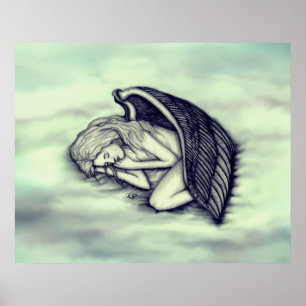 A sleeping Angel on the heavens clouds in green Poster