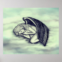 A sleeping Angel on the heavens clouds in green