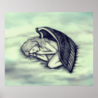 A sleeping Angel on the heavens clouds in green Poster