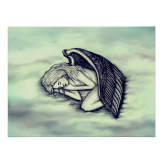 A sleeping Angel on the heavens clouds in green Poster