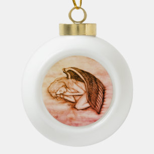 A sleeping Angel on the heavens clouds in marmor Ceramic Ball Christmas Ornament