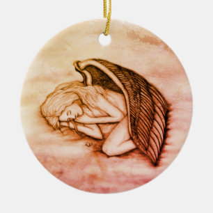 A sleeping Angel on the heavens clouds in marmor Ceramic Ornament