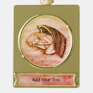 A sleeping Angel on the heavens clouds in marmor Gold Plated Banner Ornament